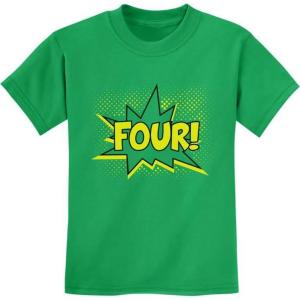 imageFour 4th Birthday Shirt 4 Years Old Gifts Superhero Party Kids TShirtGreen