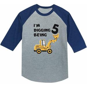 imageTstars 5th Birthday Gift Construction Party 34 Sleeve Baseball Jersey Toddler ShirtBlue