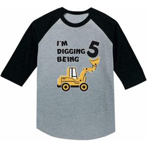 imageTstars 5th Birthday Gift Construction Party 34 Sleeve Baseball Jersey Toddler ShirtDark Gray