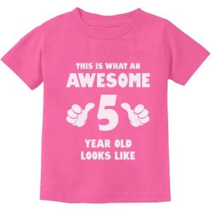 imageTstars Awesome 5 Year Old 5th Birthday Shirt Gifts for Girls Boys Toddler KidsPink