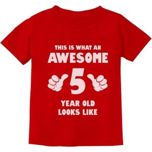 imageTstars Awesome 5 Year Old 5th Birthday Shirt Gifts for Girls Boys Toddler KidsRed