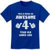 imageAwesome 4 Year Old 4th Birthday Shirt Gifts for Girls Boys Toddler Kids TShirtBlue