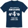 imageAwesome 4 Year Old 4th Birthday Shirt Gifts for Girls Boys Toddler Kids TShirtNavy