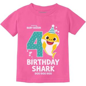 image4 Year Old Birthday 4th Birthday Baby Shark Shirt Boy Girl Toddler Kids TShirtPink