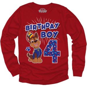 image4th Birthday Boy Chase Shirt Gifts for Boys 4 Years Old Bday Party Paw Patrol Toddler Kids Long Sleeve TShirtRed