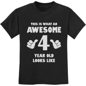 imageAwesome 4 Year Old 4th Birthday Shirt Gifts for Girls Boys Toddler Kids TShirtBlack