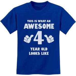 imageAwesome 4 Year Old 4th Birthday Shirt Gifts for Girls Boys Toddler Kids TShirtBlue