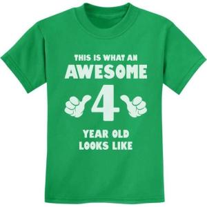 imageAwesome 4 Year Old 4th Birthday Shirt Gifts for Girls Boys Toddler Kids TShirtGreen