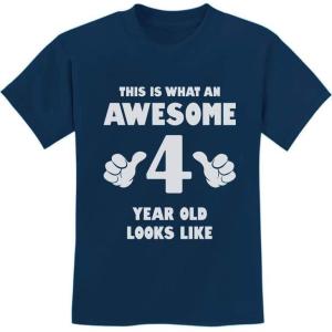 imageAwesome 4 Year Old 4th Birthday Shirt Gifts for Girls Boys Toddler Kids TShirtNavy