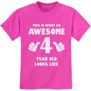 imageAwesome 4 Year Old 4th Birthday Shirt Gifts for Girls Boys Toddler Kids TShirtPink