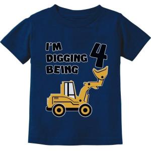 imageIm Digging Being 4 4th Birthday Shirt Boy Construction Toddler Kids TShirtNavy A