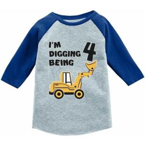 imageIm Digging Being 4 4th Birthday Shirt Boy Kids 34 Sleeve Baseball TShirtBlue
