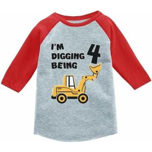 imageIm Digging Being 4 4th Birthday Shirt Boy Kids 34 Sleeve Baseball TShirtRed