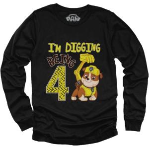 imageRubble Bulldozer Digging Being 4 Construction Paw Patrol 4th Birthday Toddler Kids Long Sleeve TShirtBlack