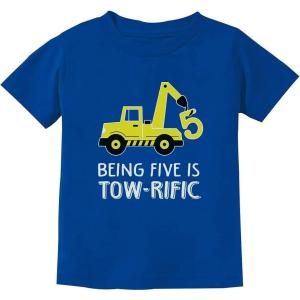 imageTstars  5th Birthday Tractor Construction Party Toddler Kids TShirtBlue