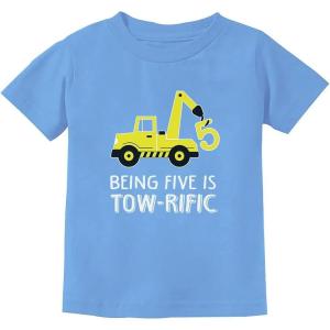 imageTstars  5th Birthday Tractor Construction Party Toddler Kids TShirtCalifornia Blue