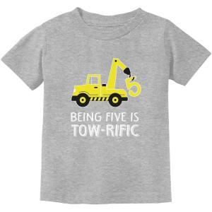 imageTstars  5th Birthday Tractor Construction Party Toddler Kids TShirtGray