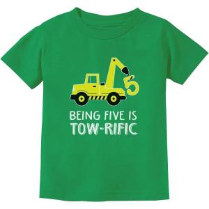 imageTstars  5th Birthday Tractor Construction Party Toddler Kids TShirtGreen