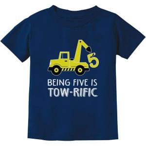 imageTstars  5th Birthday Tractor Construction Party Toddler Kids TShirtNavy