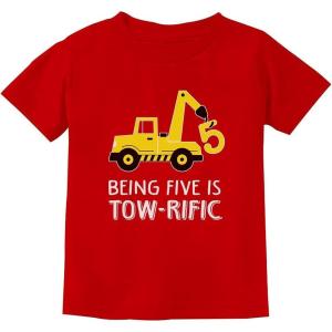imageTstars  5th Birthday Tractor Construction Party Toddler Kids TShirtRed