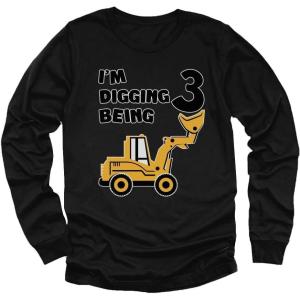 imageBulldozer 3rd Birthday Shirt Boy Im Digging Being 3 Long Sleeve Kids TShirtBlack