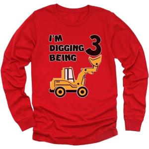imageBulldozer 3rd Birthday Shirt Boy Im Digging Being 3 Long Sleeve Kids TShirtRed