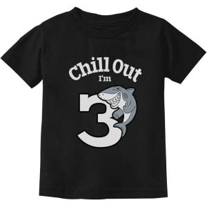imageGift for 3 Year Old Boy Girl Chill Out Shark 3rd Birthday Toddler Kids TShirtBlack