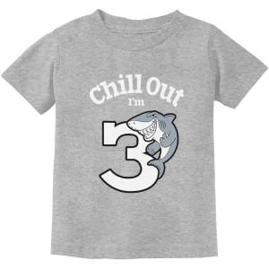 imageGift for 3 Year Old Boy Girl Chill Out Shark 3rd Birthday Toddler Kids TShirtGray