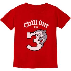 imageGift for 3 Year Old Boy Girl Chill Out Shark 3rd Birthday Toddler Kids TShirtRed