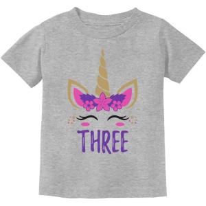 imageGift for 3 Year Old Girl Unicorn 3rd Birthday Toddler Kids TShirtGray