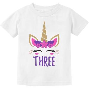 imageGift for 3 Year Old Girl Unicorn 3rd Birthday Toddler Kids TShirtWhite