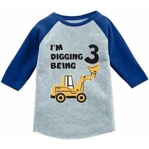 imageIm Digging Being 3 3rd Birthday Shirt Boy Construction Kids Raglan TShirtBlue