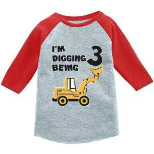 imageIm Digging Being 3 3rd Birthday Shirt Boy Construction Kids Raglan TShirtRed