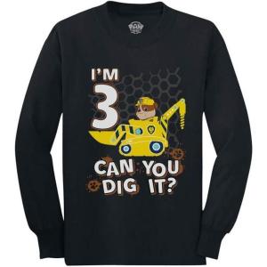 imageOfficial Paw Patrol Rubble 3rd Birthday Tractor Toddler Kids Long Sleeve TShirtBlack