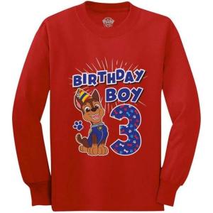 imagePup Chase 3rd Birthday Boy Shirt Gifts for 3 Years Old Boys Paw Patrol Toddler Kids Long Sleeve TShirtRed