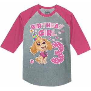 imageSkye 3 Birthday Girl Shirt Three Year Old Paw Patrol 34 Sleeve Baseball Jersey Toddler Kids Girls TShirtPink