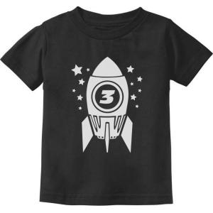 imageSpace Rocket 3rd Birthday Shirt Boy Girl 3 Year Old Infant Toddler Kids TShirtBlack