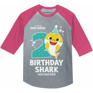 image2nd Birthday Baby Shark Shirt 2 Years 34 Sleeve Baseball Jersey Toddler ShirtPink