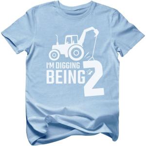 image2nd Birthday Shirt 2 Year Old Boy Gifts Digging Shirts Toddler Kids TShirt 2T California Blue