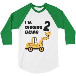 imageConstruction Im Digging Being 2 2nd Birthday Shirt Boy Construction Kids Raglan TShirtGreenWhite