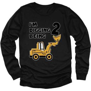 imageConstruction Party Digging Being 2 2nd Birthday Shirt Boy Kids Long Sleeve TShirtBlack