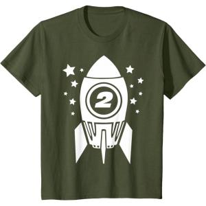 imageKids Gift for Two Year Old  2nd Birthday Space Rocket TShirtOlive Green