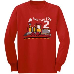 imageTrain 2nd Birthday Shirt Boy Girl 2 Year Old Toddler Kids Long Sleeve TShirtRed