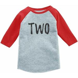 imageTwo 2nd Birthday Shirt 2 Year Old Boys Girls 34 Sleeve Baseball Jersey TShirtRed
