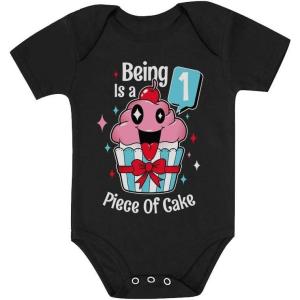 image1 Year Old Baby Girl Outfit 1st Birthday Gift Cupcake Funny Baby BodysuitBlack