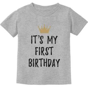 imageBaby Boy Girl 1st Birthday Gift One Year Old Birthday Crown Infant Kids TShirtGray