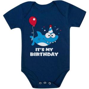 imageBirthday Boy or Girl Shark Outfit 1st 2nd Birthday Gift Baby BodysuitNavy