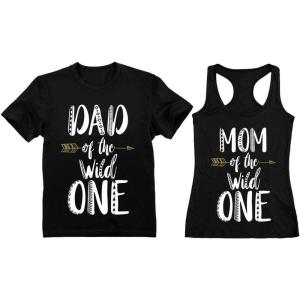imageDad of The Wild One TShirt Mom Tank Top Matching Couples Funny 1st Birthday SetMen Black  Women Black