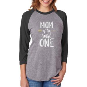 imageMom of The Wild One Funny 1st Birthday 34 Women Sleeve Baseball Jersey ShirtBlackGray