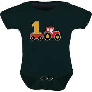 imageTstars  One Year Old Boy Birthday Gift 1st Birthday Tractor Baby BodysuitBlack